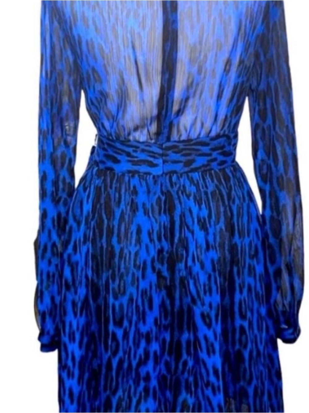 Michael Kors Electric Blue Leopard Print V-Neck Mini Dress - Picture 3 of 8